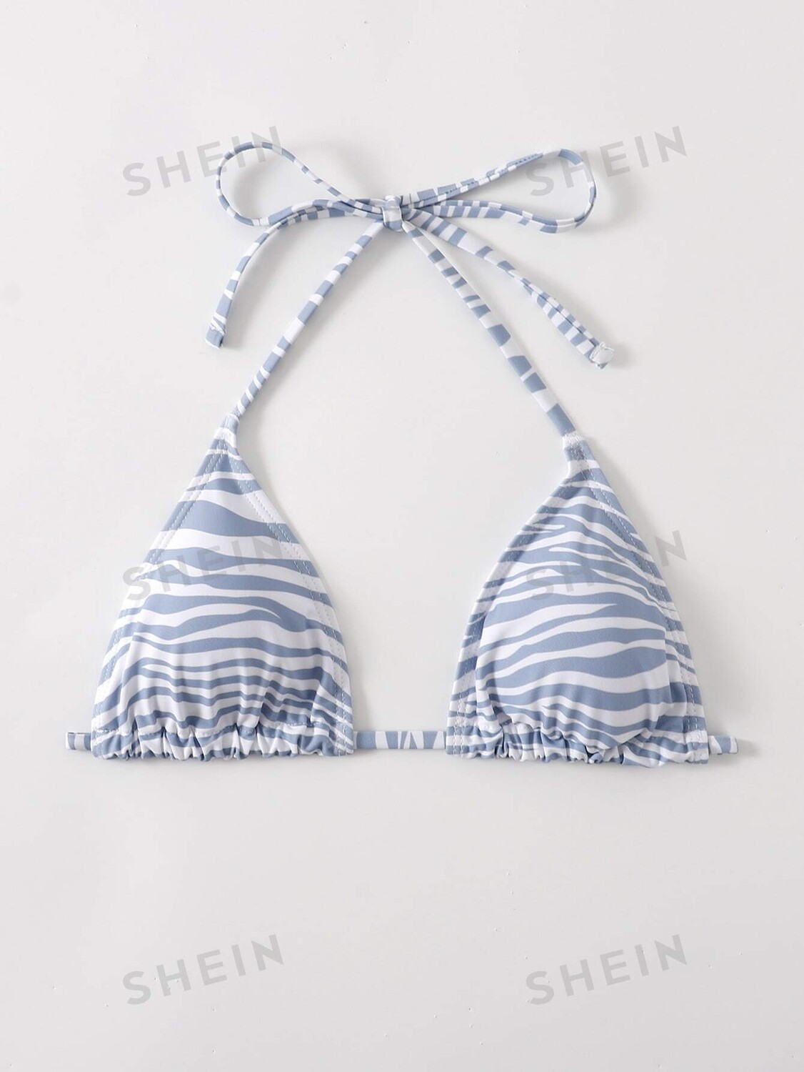 

Топ-бикини в полоску Shein Swim Vcay с бретелькой на шее, бело-серый