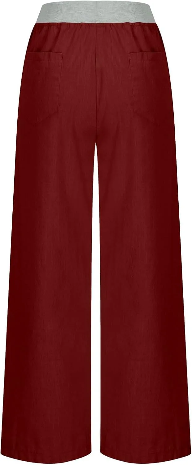 Женские карго-штаны с клапанами на карманах, высокая талия, прямой крой, завязки по бокам, шнурок для походов и путешествий Generic, 1A-Wine — фото 4