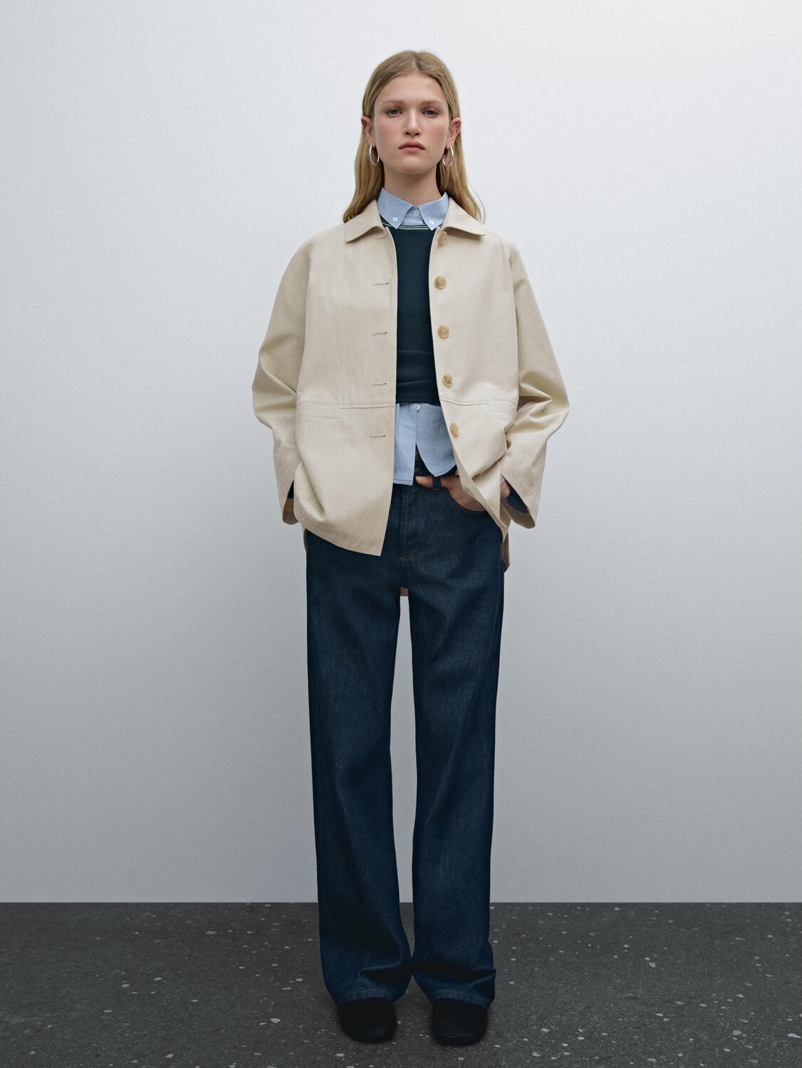 

Пальто-Тренч с рукавами реглан из хлопковой смеси Massimo Dutti, бежевый