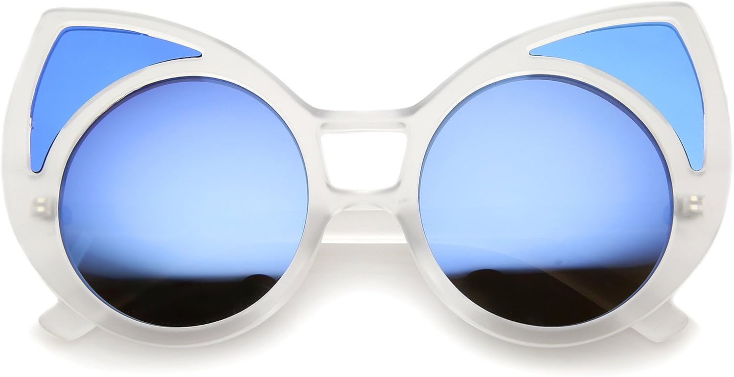 

Женские солнцезащитные очки zeroUV с увеличенным размером оправы, цветными зеркальными линзами и линзами в форме «кошачий глаз», диаметр линз 52 мм, Frost / Blue Mirror