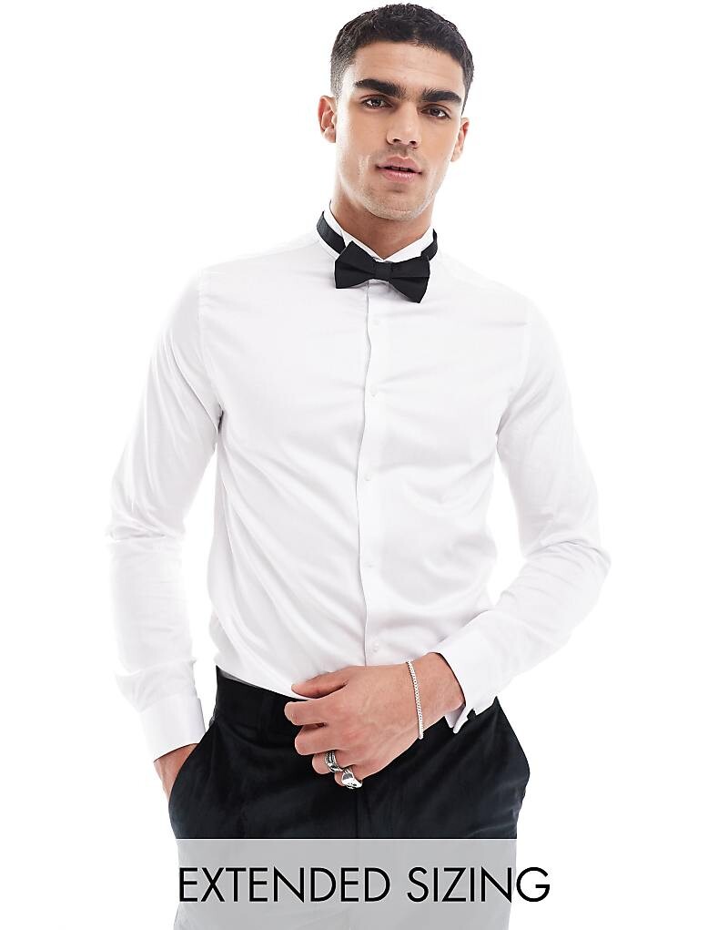 

ASOS DESIGN – Белый приталенный атласный фрак-рубашка