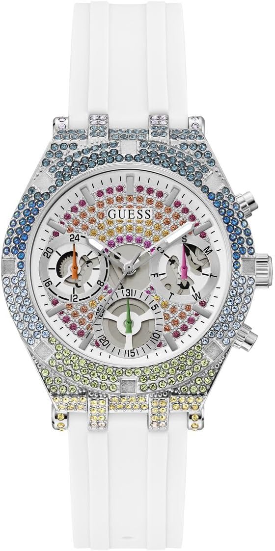 

GUESS женские спортивные часы Crystal Crystal Cut-Thru 38mm, White/Silver Tone/White