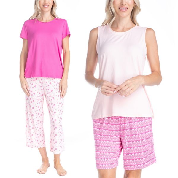 

Женский комплект из 4 пижамных предметов: верх и нижние части Muk Luks, цвет pinky daisy stripe