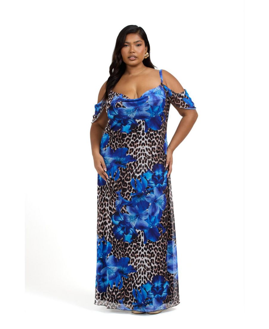 

Женское длинное платье с леопардовым и цветочным принтом FASHION-SZN CURVE, Blue