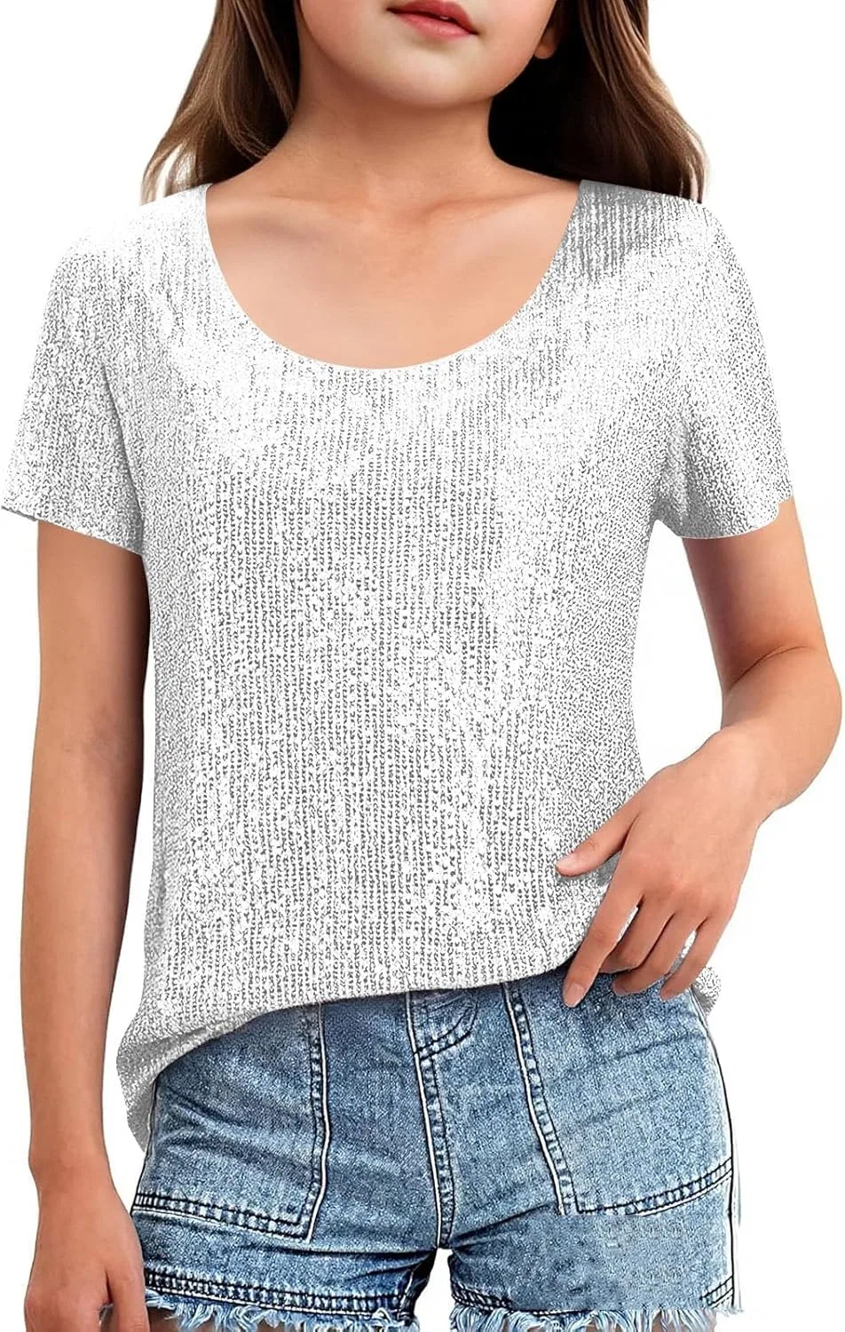 Футболка с пайетками и бисером, Girls, White
