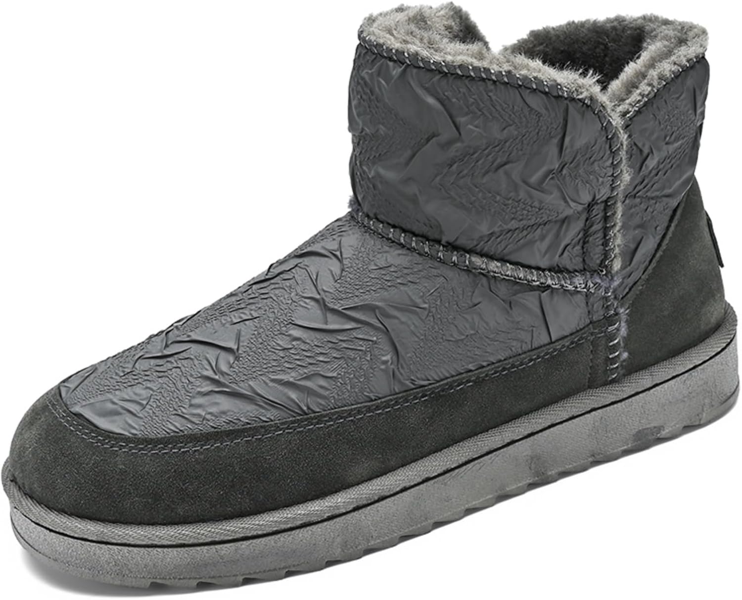 

Мужские зимние сапоги с флисовой подкладкой: текстурный узор, мягкая теплая подкладка, нескользящая подошва, стильный повседневный вид- идеально подходят для холодной погоды, повседневной и уличной носки Khwfjas, серый