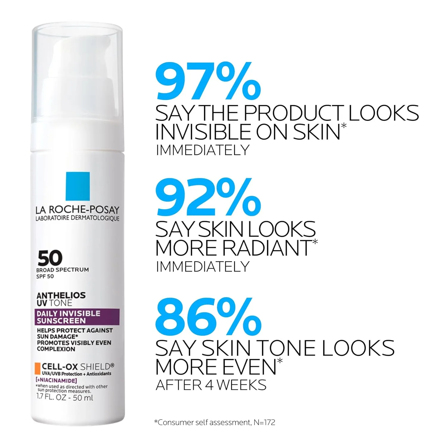 La Roche Posay Anthelios UV солнцезащитный крем SPF 50 для лица в 3 формулах: UV Tone с ниацинамидом, UV Hydra с гиалуроновой кислотой, UV Clear с азелаиновой кислотой, широкий спектр, невидимый SPF La Roche-Posay, White — фото 4