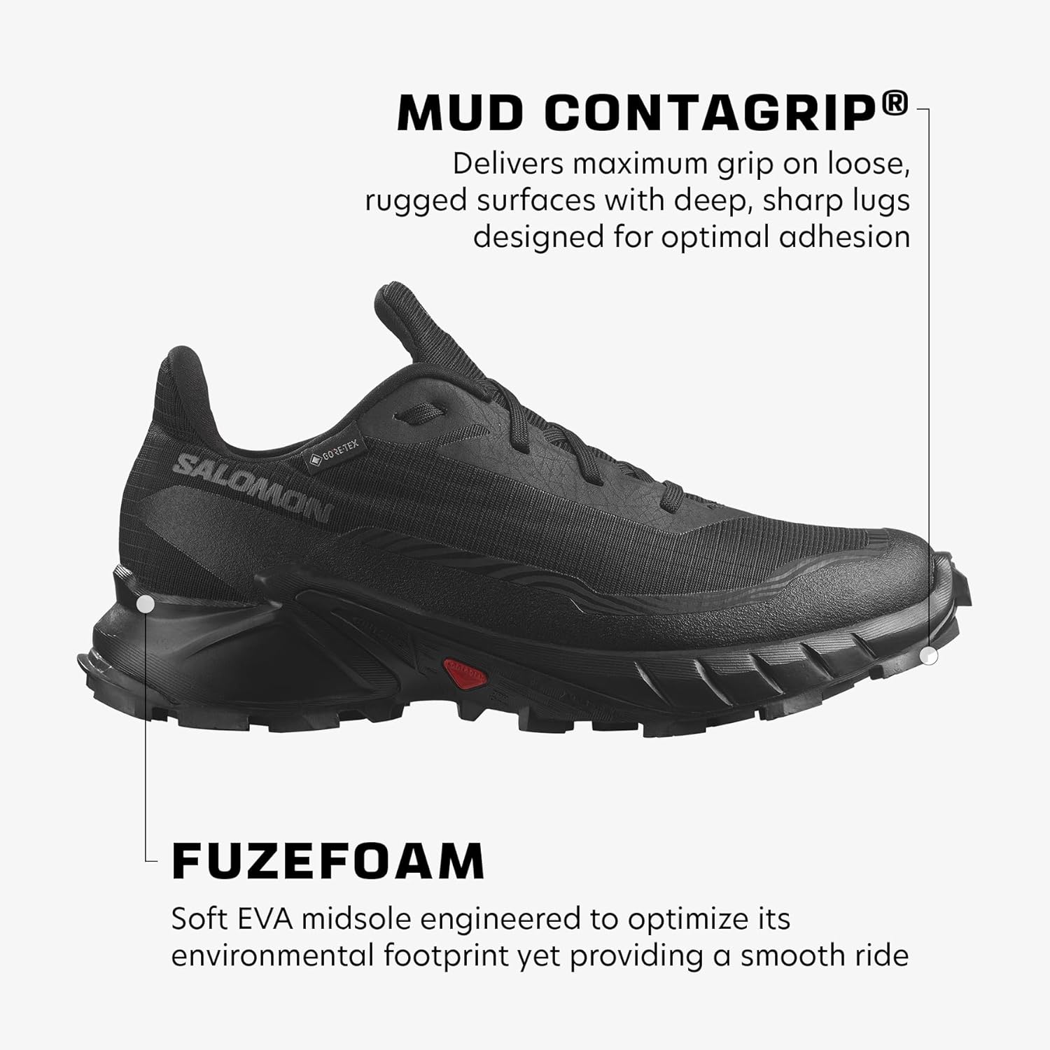 Кроссовки Salomon mens Alphacross 5 Gore-tex for Men, Black/Black/Ebony — фото 2