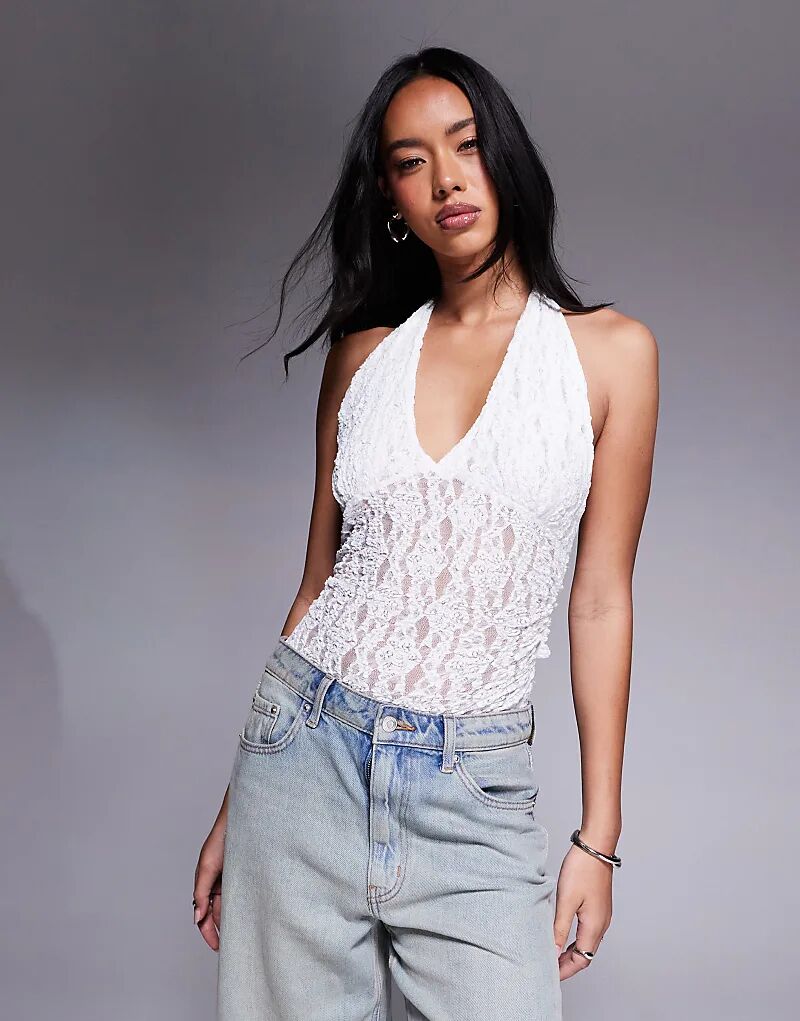

Боди ASOS DESIGN с глубоким вырезом и кружевом, белый цвет