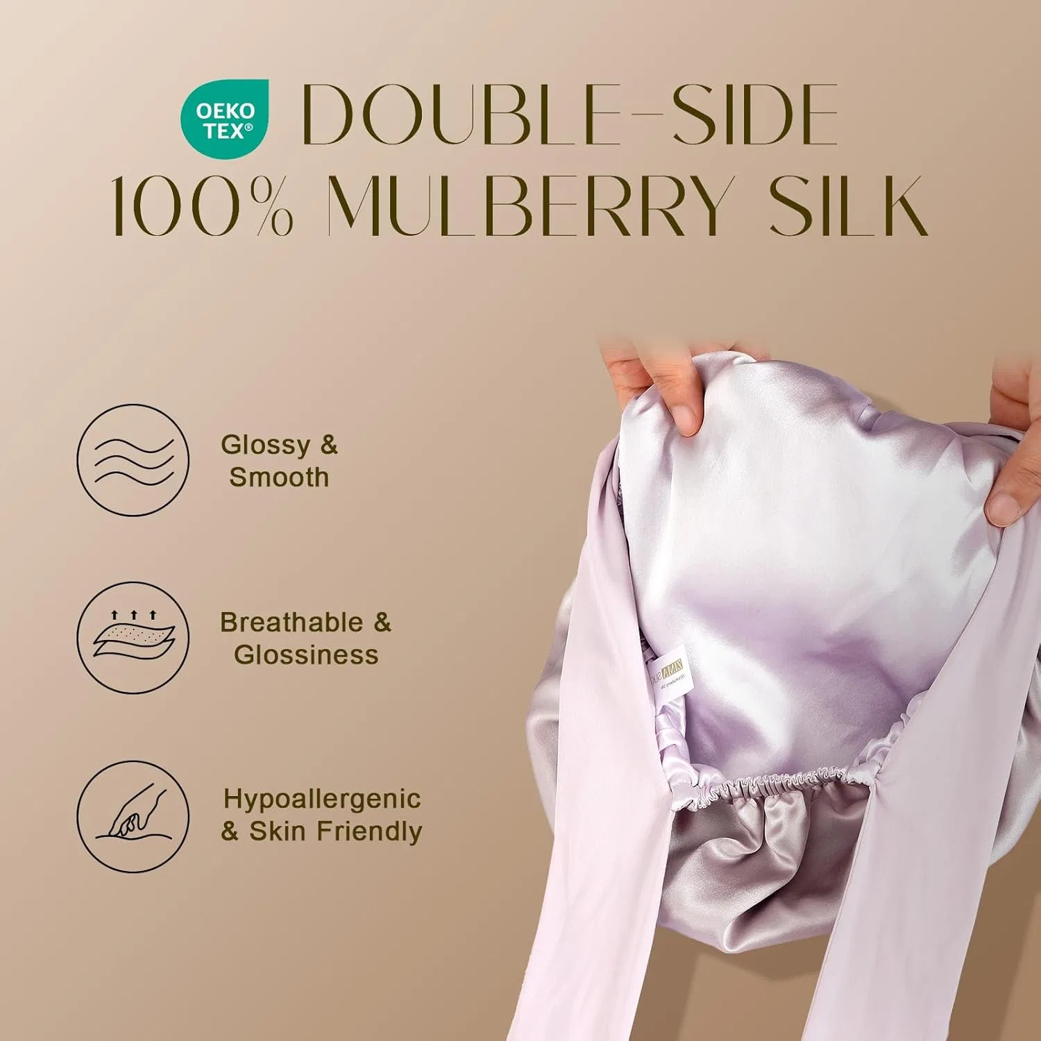 Шапочка для душа и сна ZIMASILK из 100% шелка тутового шелкопряда, 19 момми Zimasilk, Purple — фото 2