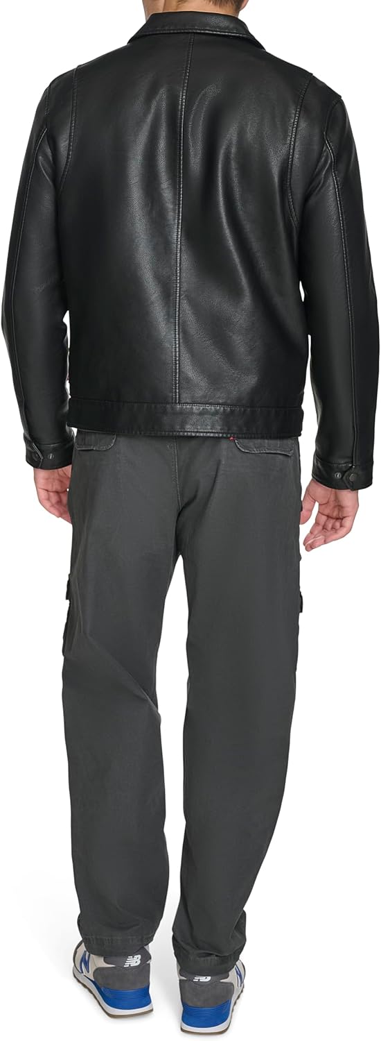 Мужская куртка-гонщица Levi's из искусственной кожи с отложным воротником, Black Chest Zip — фото 4