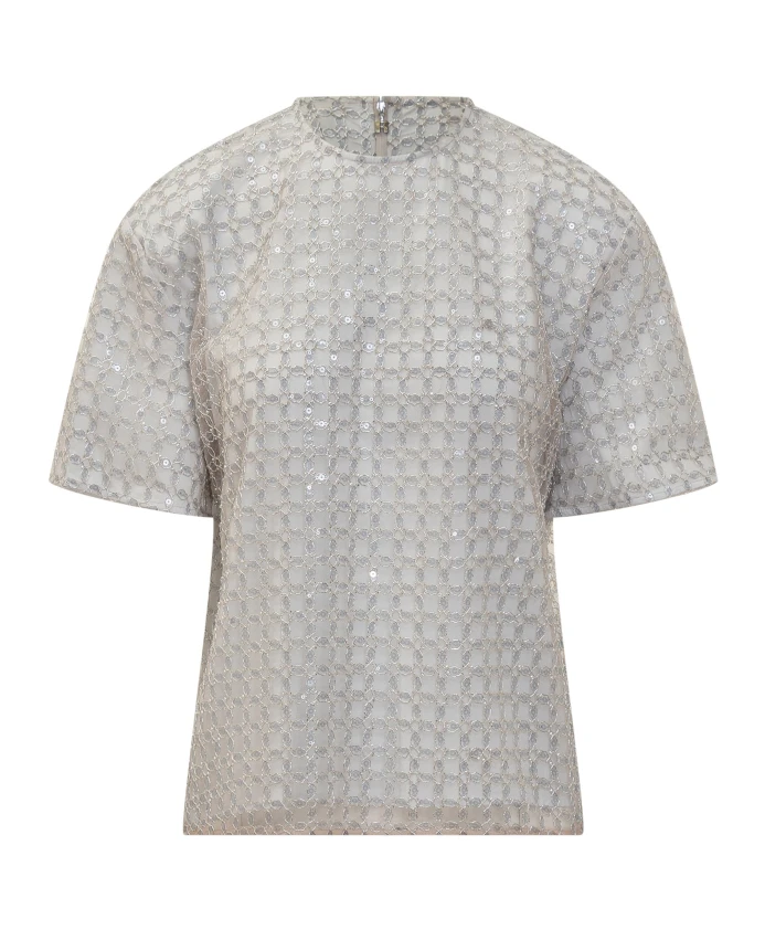 

Топ с короткими рукавами и круглым вырезом, расшитый пайетками Rotate Birger Christensen, бежевый