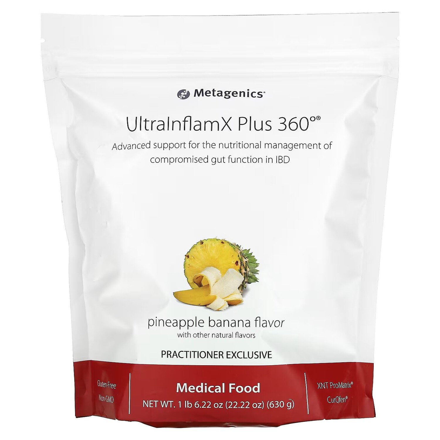 

UltraInflamX Plus 360°, лечебное питание, ананас и банан, 22,22 унции (630 г) Metagenics