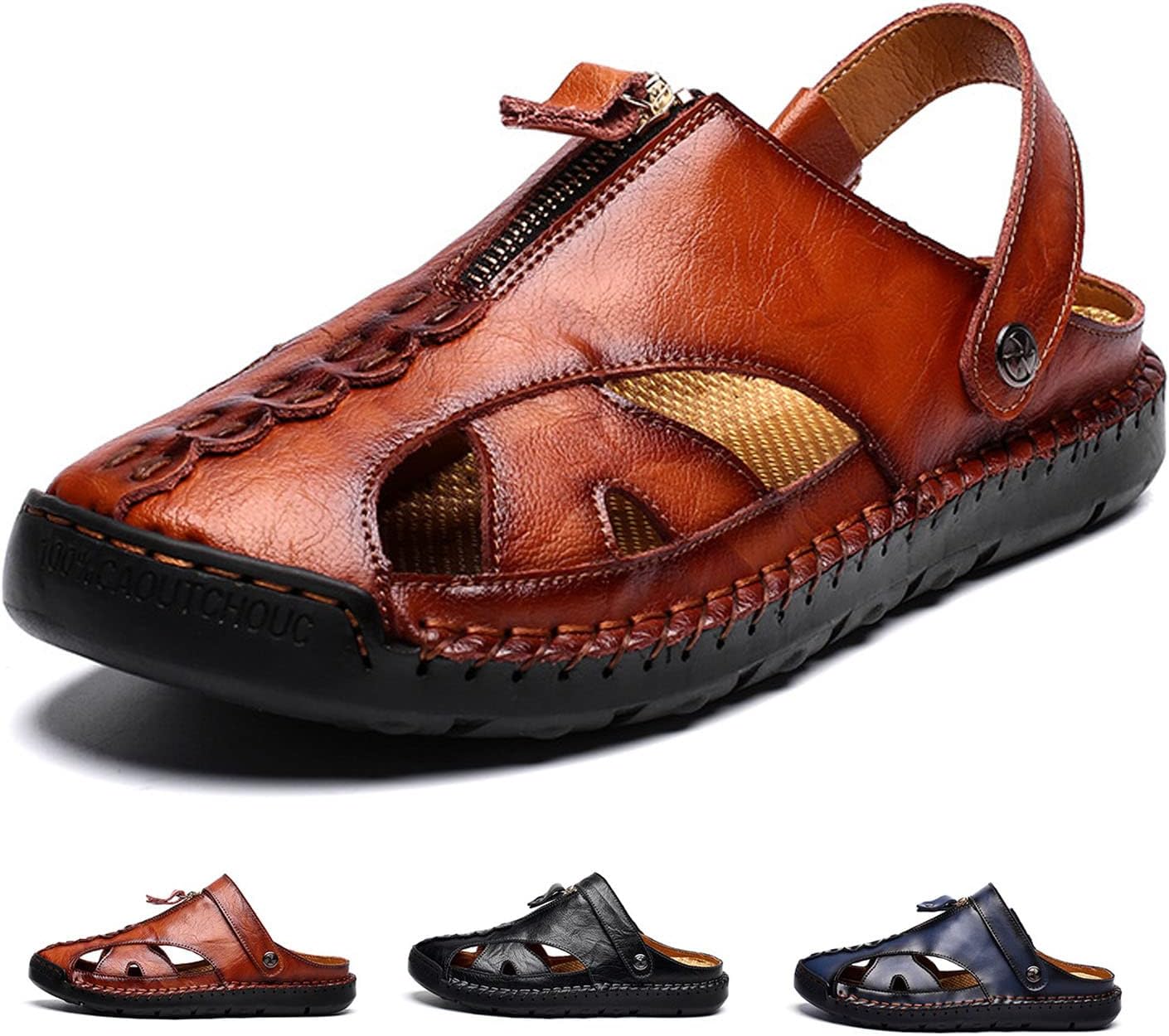 

Мужские закрытые кожаные сандалии DESESE, регулируемые, противоскользящие, для пляжа, летние повседневные сандалии-рыбаки, коричневый