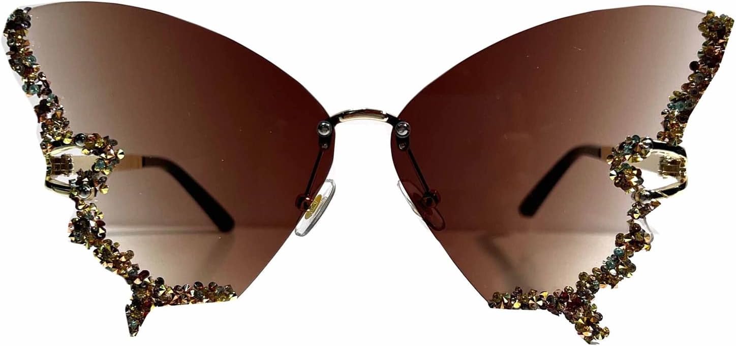 

Солнцезащитные очки Willochra с блестящими кристаллами и бабочками, женская металлическая оправа, градиентные солнцезащитные очки, женские очки без оправы со стразами, Brown