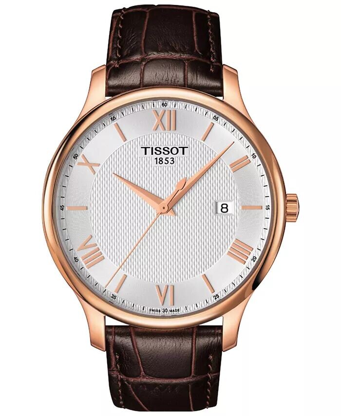

Мужские часы Swiss Tradition с коричневым кожаным ремешком, 42 мм Tissot