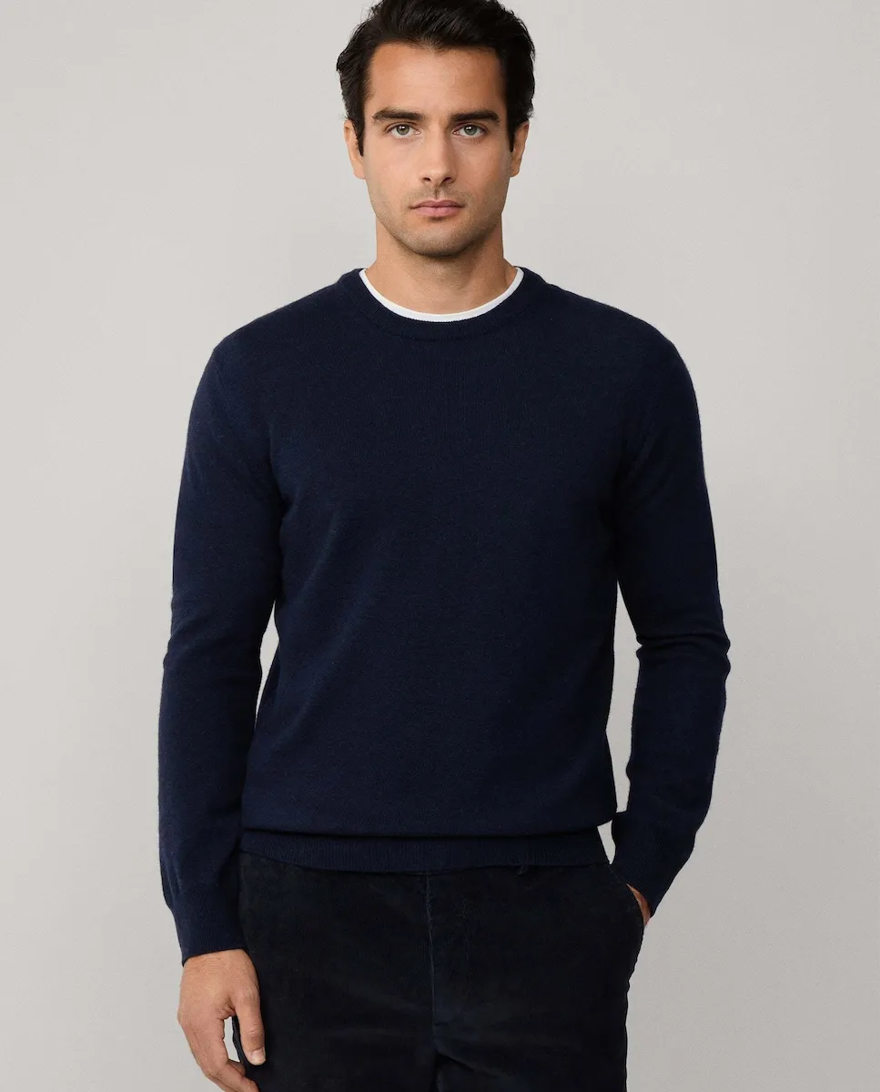 

Свитер из смеси мериносовой шерсти с круглым вырезом Hackett, темно-синий