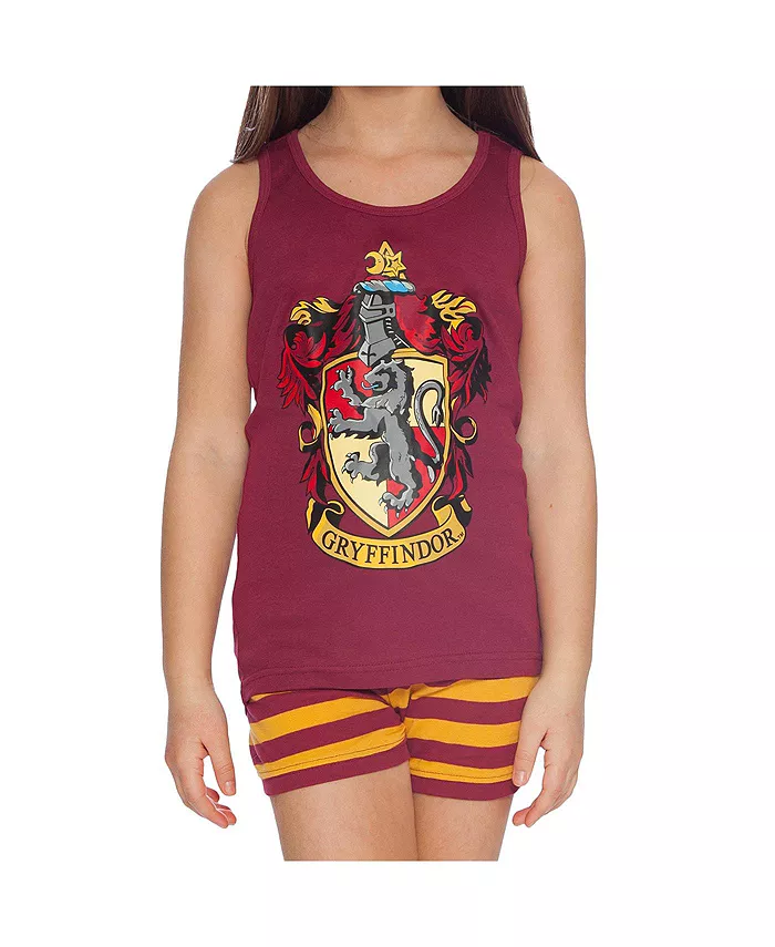 Детский пижамный комплект для девочек Big Girls Hogwarts All Houses Crest: топ и шорты (2 предмета) Harry Potter, красный — фото 2