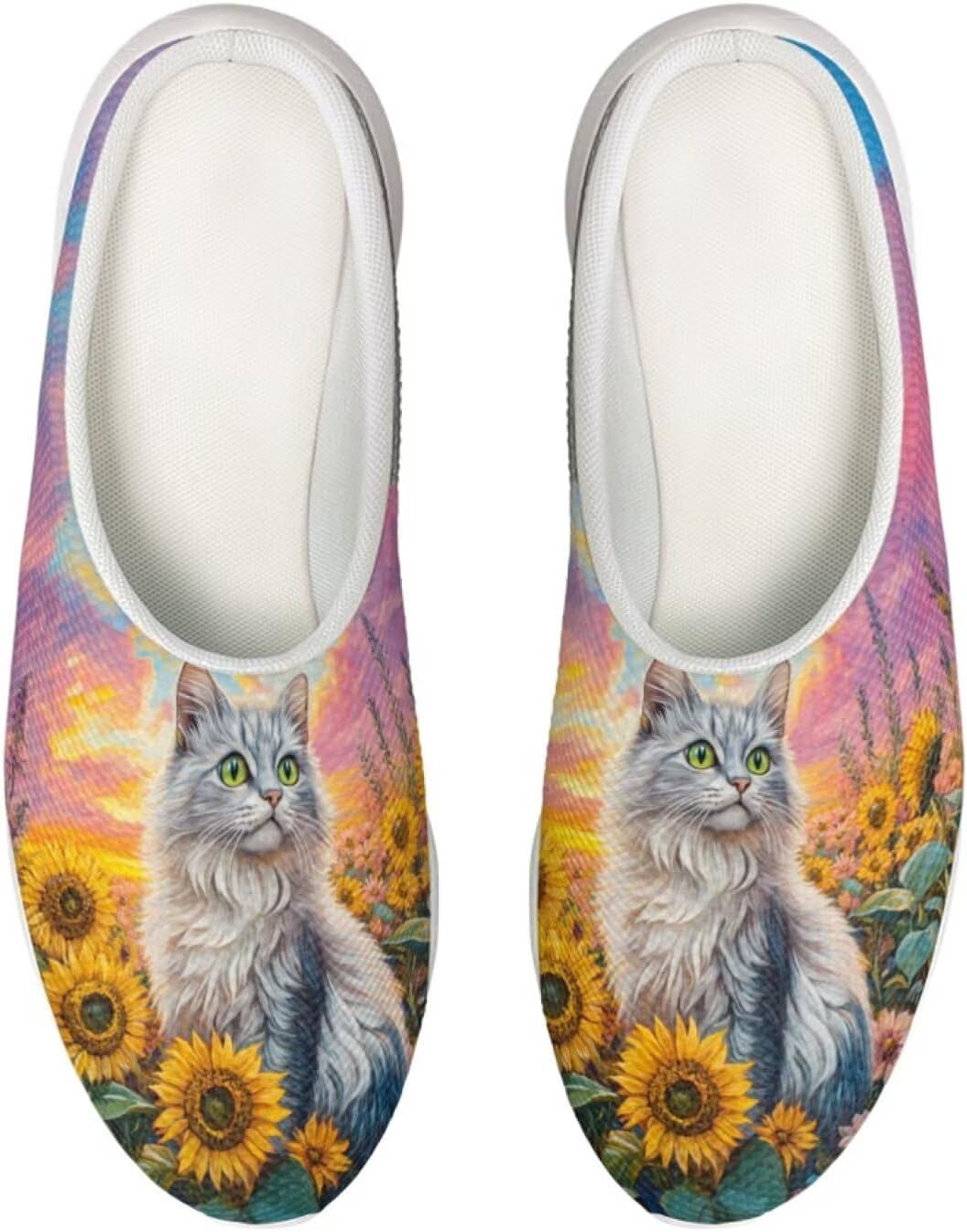 

Садовые сабо Forchrinse Colorful Butterfly унисекс для взрослых, для мужчин и женщин, тапочки-мюли для прогулок, удобные тапочки, пляжные сандалии, легкие, Cat Sunflower