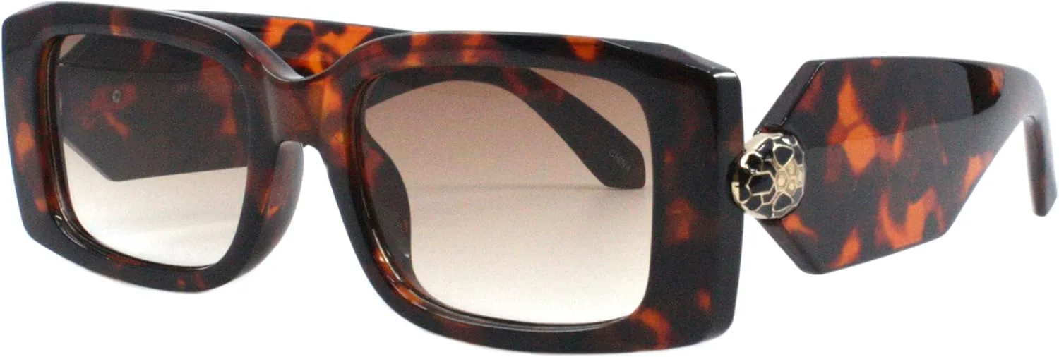 

Солнцезащитные очки PASTL прямоугольной формы для женщин, толстая оправа, дизайнерский стиль, с эмблемой, защита от УФ-излучения UV400, Tortoise Gold (Brown)