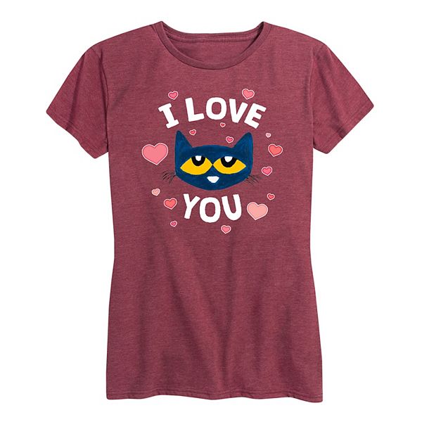 

Футболка женская Pete the Cat I Love You Pete Face Graphic Licensed Character, Heather Wine