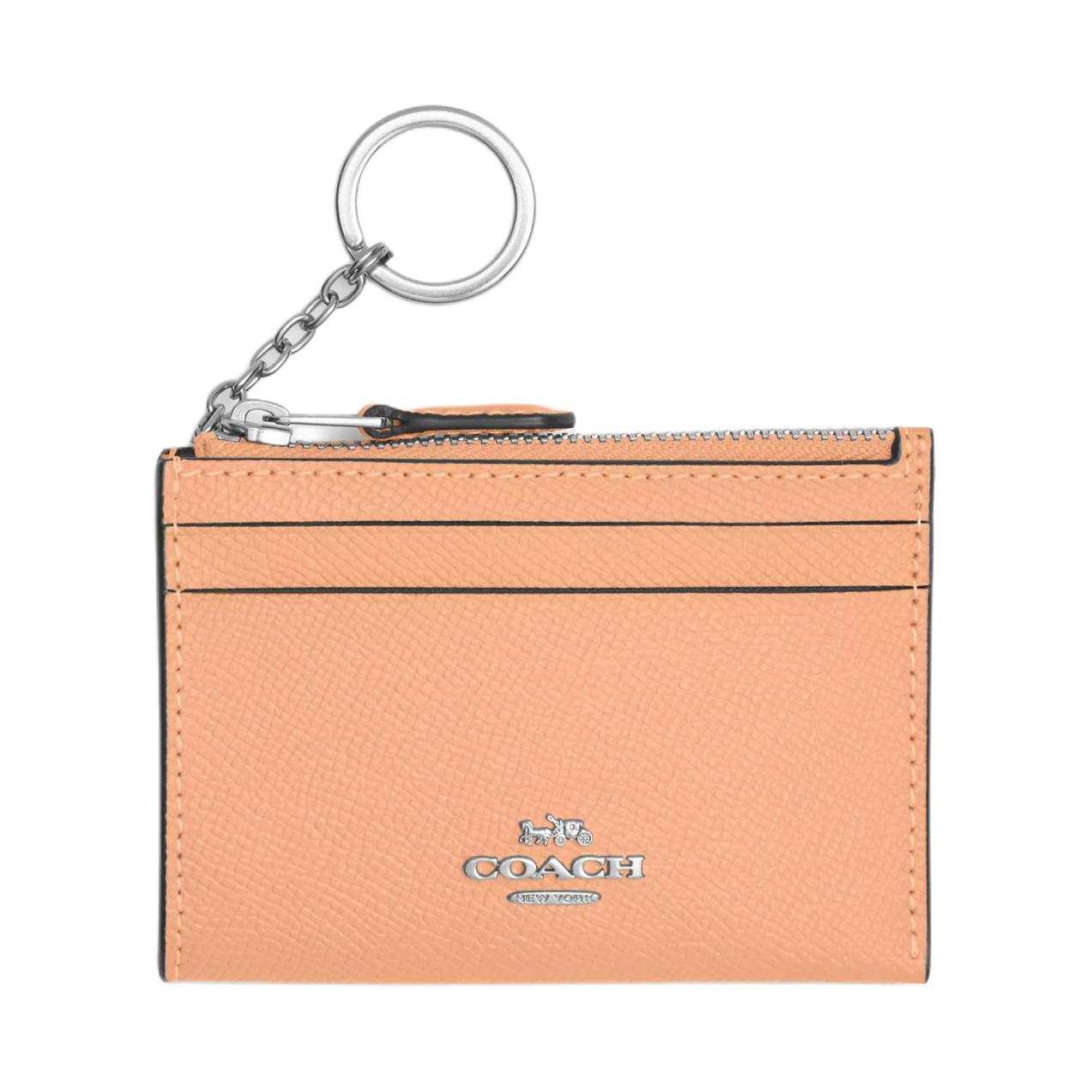 

COACH Ультратонкий кожаный держатель для карт с вышивкой крестиком миниатюрный женский бежево-розовый