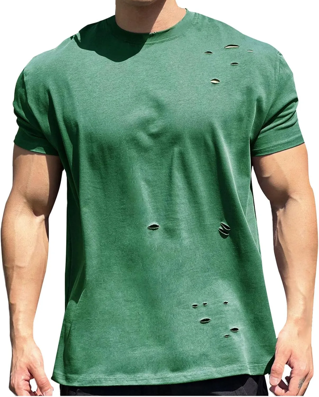 

Мужская футболка с потертостями, Hipster Round Neck, короткий рукав QUNPIU