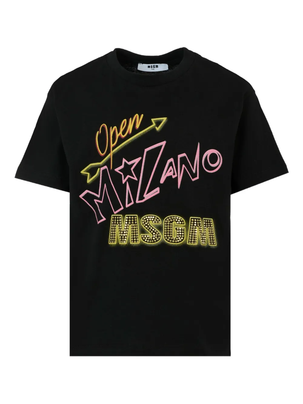 

Футболка с принтом, украшенная стразами MSGM Kids, черный