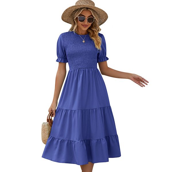 

Женское летнее платье с коротким рукавом, сборками на талии и поясом Seoria, Royal Blue