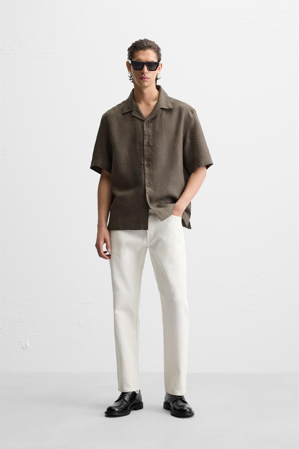 

Рубашка из 100% льна ZARA, цвет Brown/Taupe