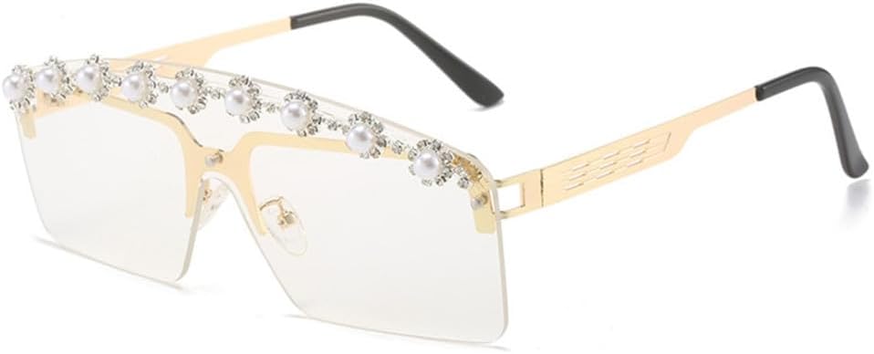 

Женские солнцезащитные очки без оправы с жемчужным блеском, однокомпонентные, с защитой от УФ-излучения UV400, винтажные, с градиентным переходом цвета, декоративные, для вечеринок LANGSER, C7