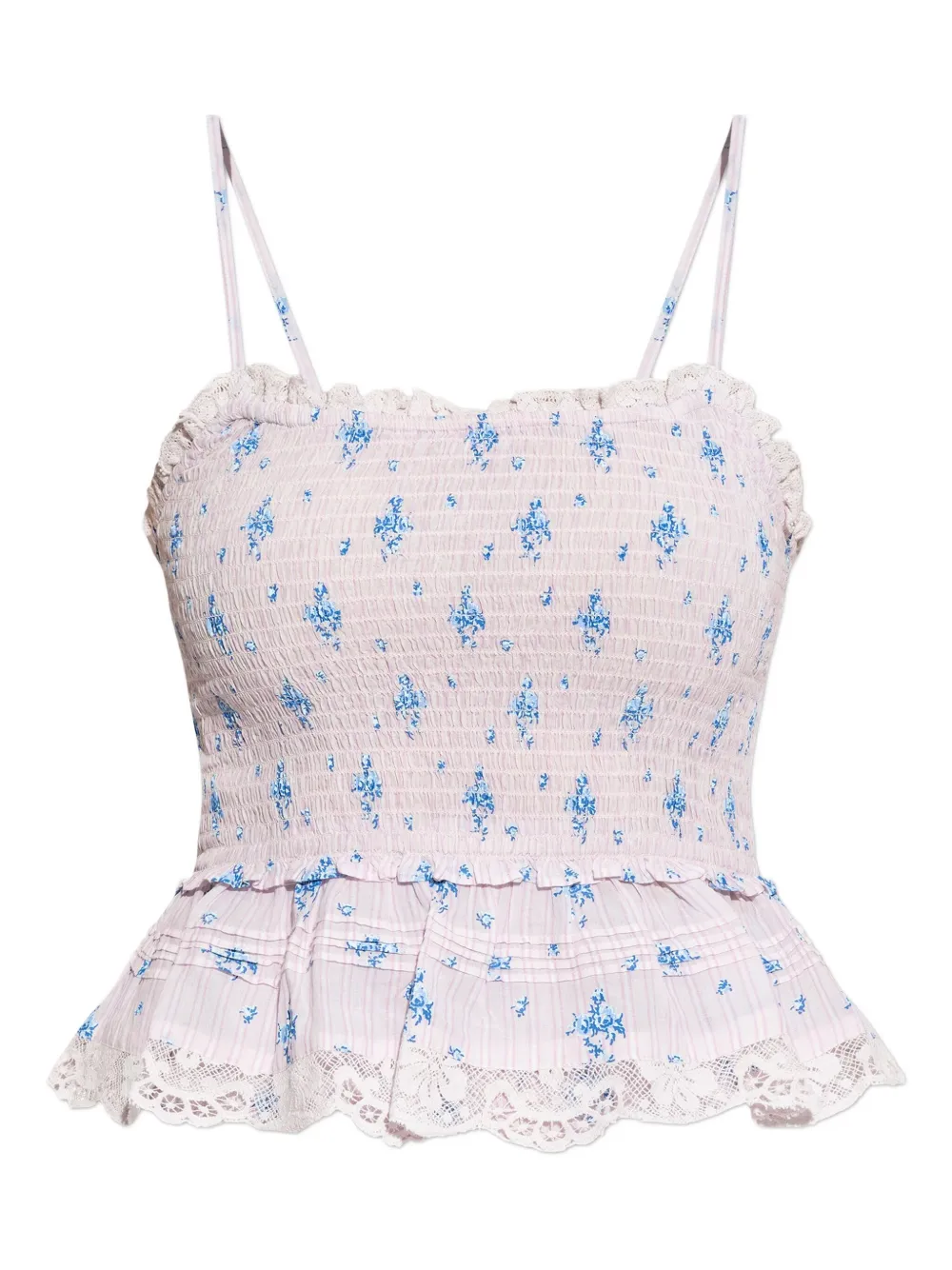 

Топ с цветочным кружевом и сборкой LoveShackFancy, розовый