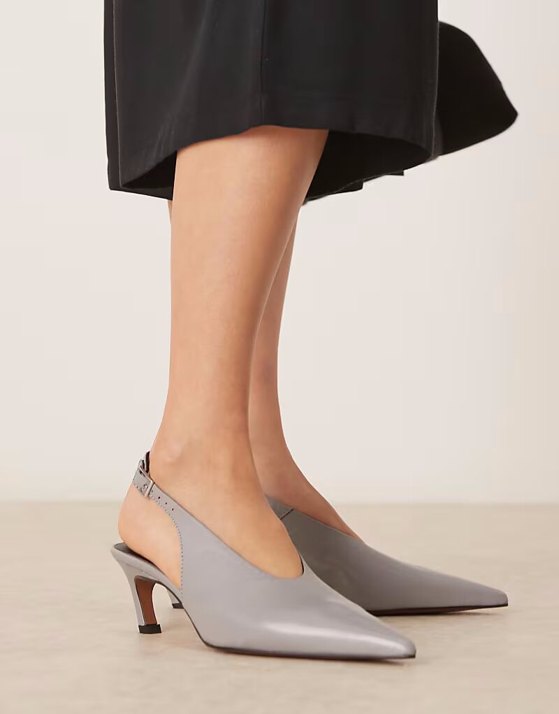 Туфли ASOS DESIGN Sculpt премиум-класса на среднем каблуке из серой кожи — фото 4