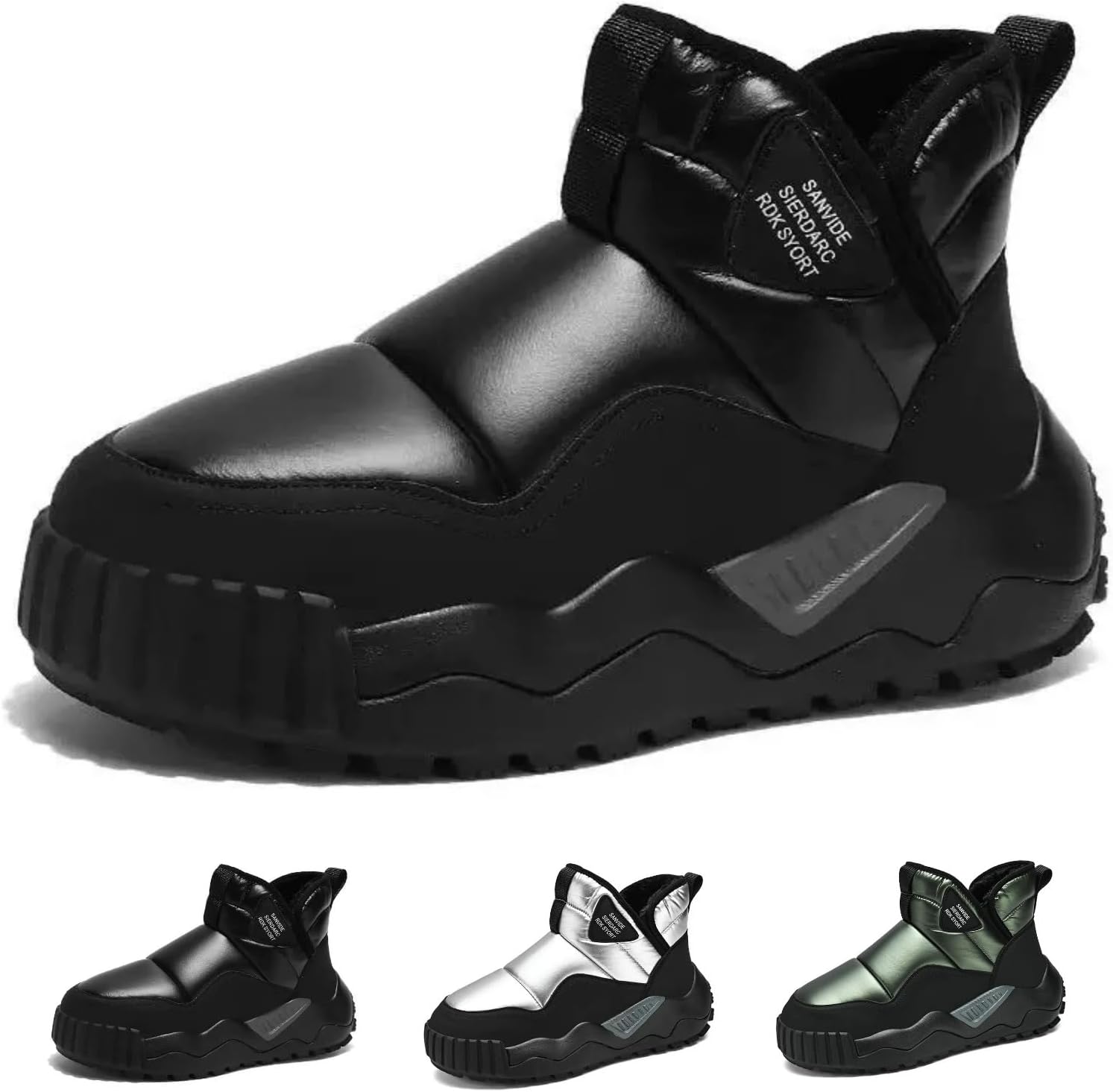 

Мужские зимние ботинки с меховой подкладкой, термоизоляцией, теплые, водонепроницаемые, с толстой подошвой, противоскользящие, на щиколотку, удобные для ходьбы Macefil, черный