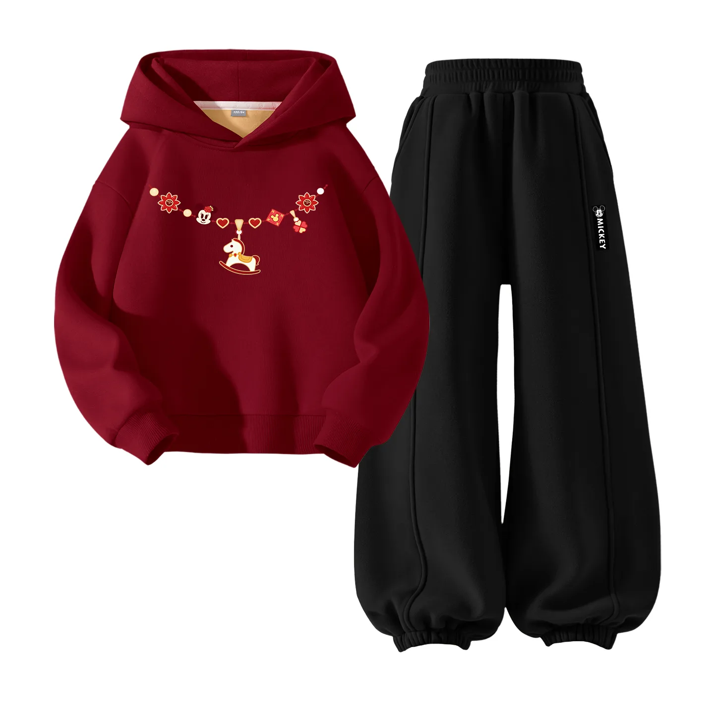 Детская повседневная худи с капюшоном Disney, [Thickened and Fleece-Lined]Diyuma Burgundy+Dylong Hook-and-Loop Black — фото 3