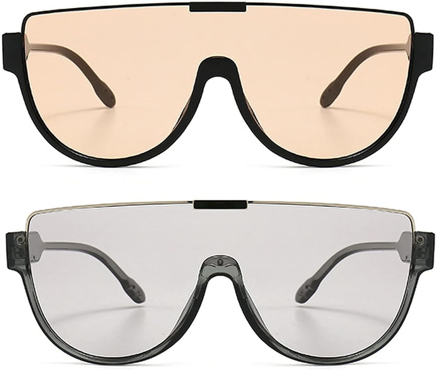 

Большие солнцезащитные очки для женщин и мужчин, роскошные очки-маска в крупной оправе, защитные очки с плоской верхней частью, прозрачные очки для защиты глаз от УФ-излучения UV400 mincl, 2pcs-silver&brown