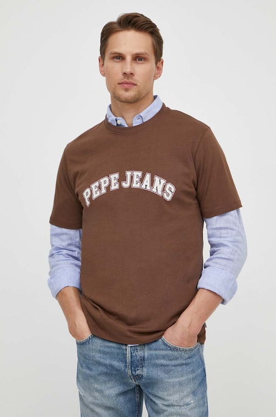 

Хлопковая футболка CLEMENT Pepe Jeans, коричневый