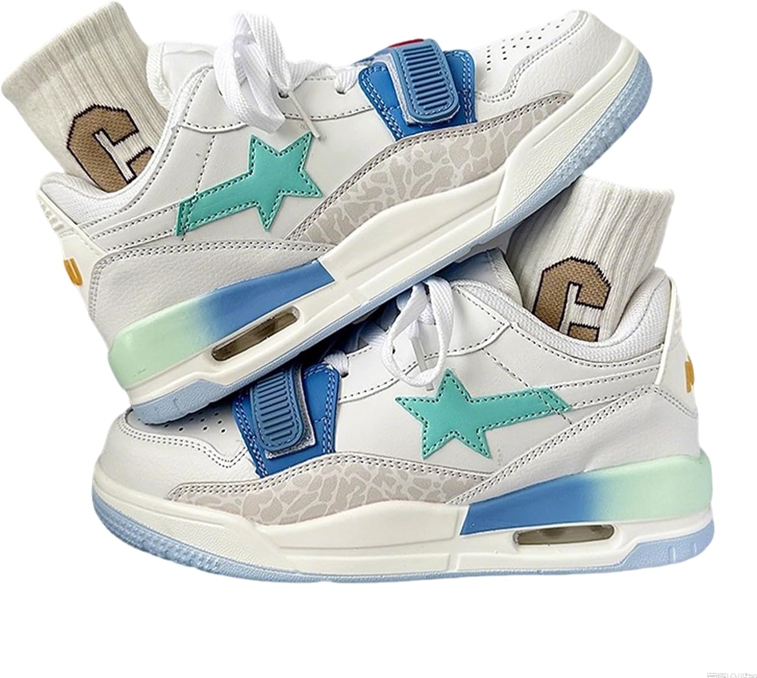 

Женские и мужские высокие кроссовки на платформе Star Chunky с воздушной подушкой, удобной толстой подошвой для повседневной уличной носки Zqw, белый/синий