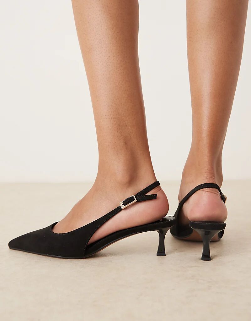 Туфли ASOS DESIGN Wide Fit Skip с открытой пяткой и каблуком-рюмочкой из черной замши — фото 3