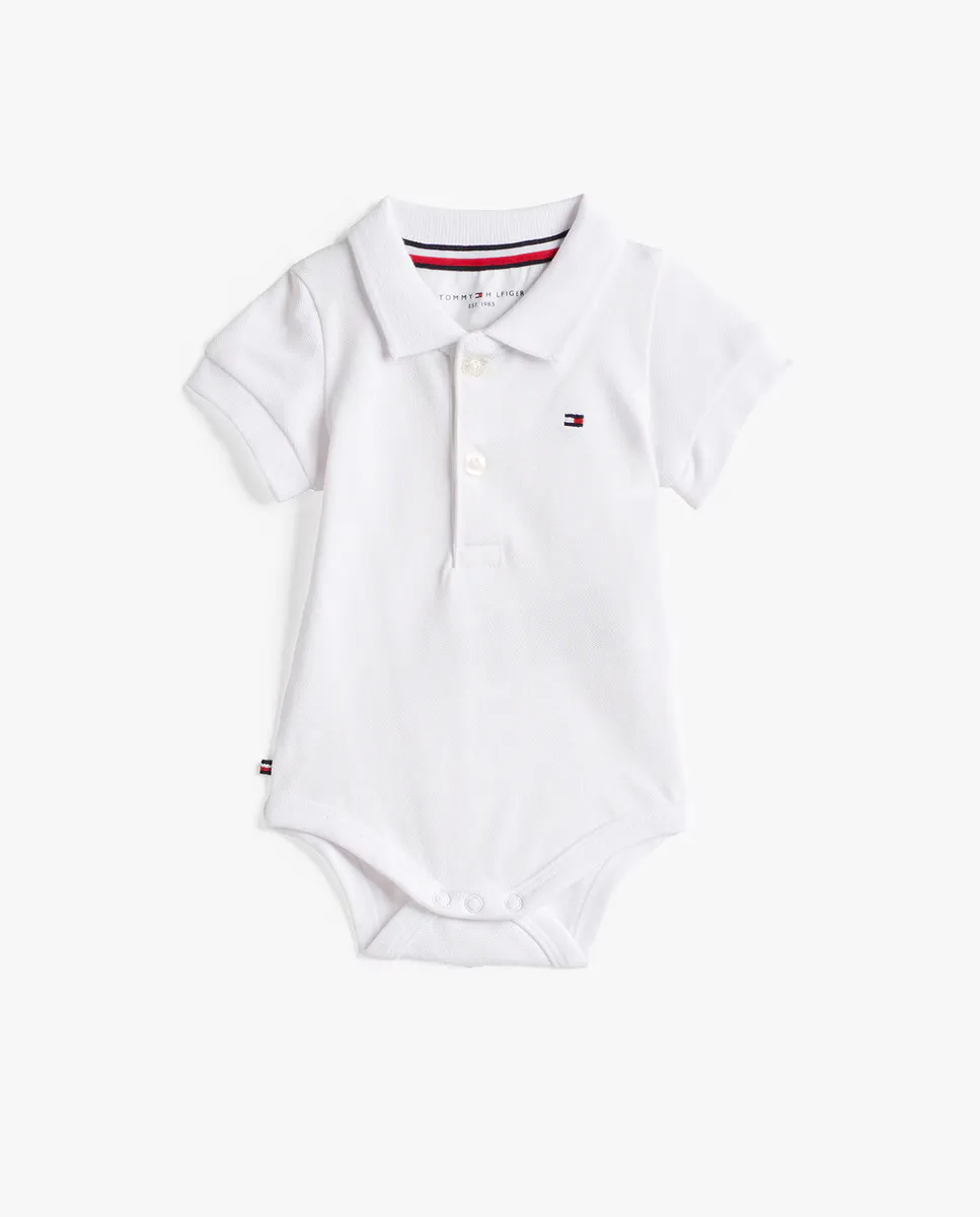 

Детский боди для мальчика в стиле поло с подарочным мешочком Tommy Hilfiger, белый