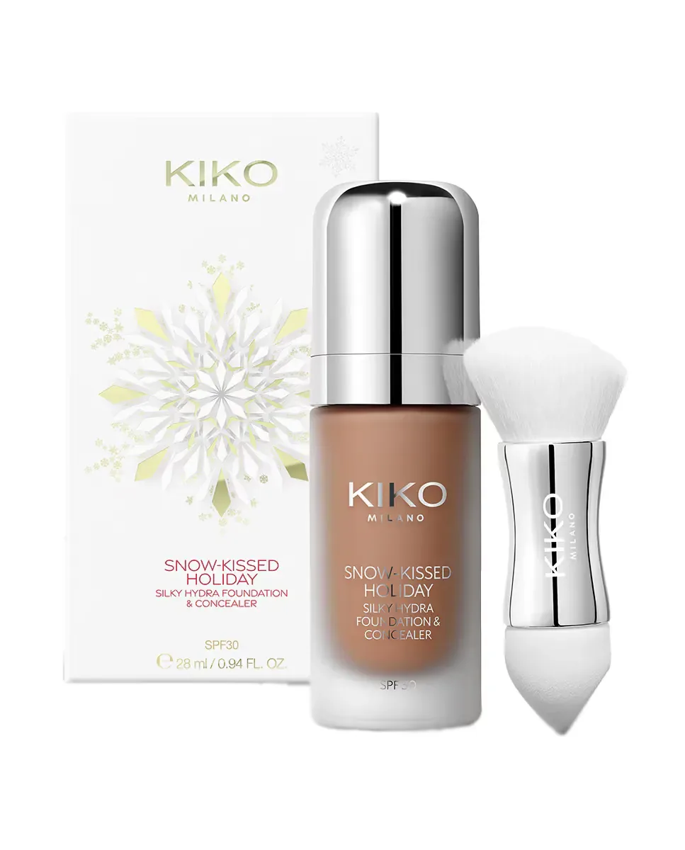 Основа под макияж и увлажняющий жидкий консилер с SPF 30 Snow-Kissed Holiday Silky Hydra Foundation & Concealer SPF 30 Kiko Milano, 08 Hot Cocoa