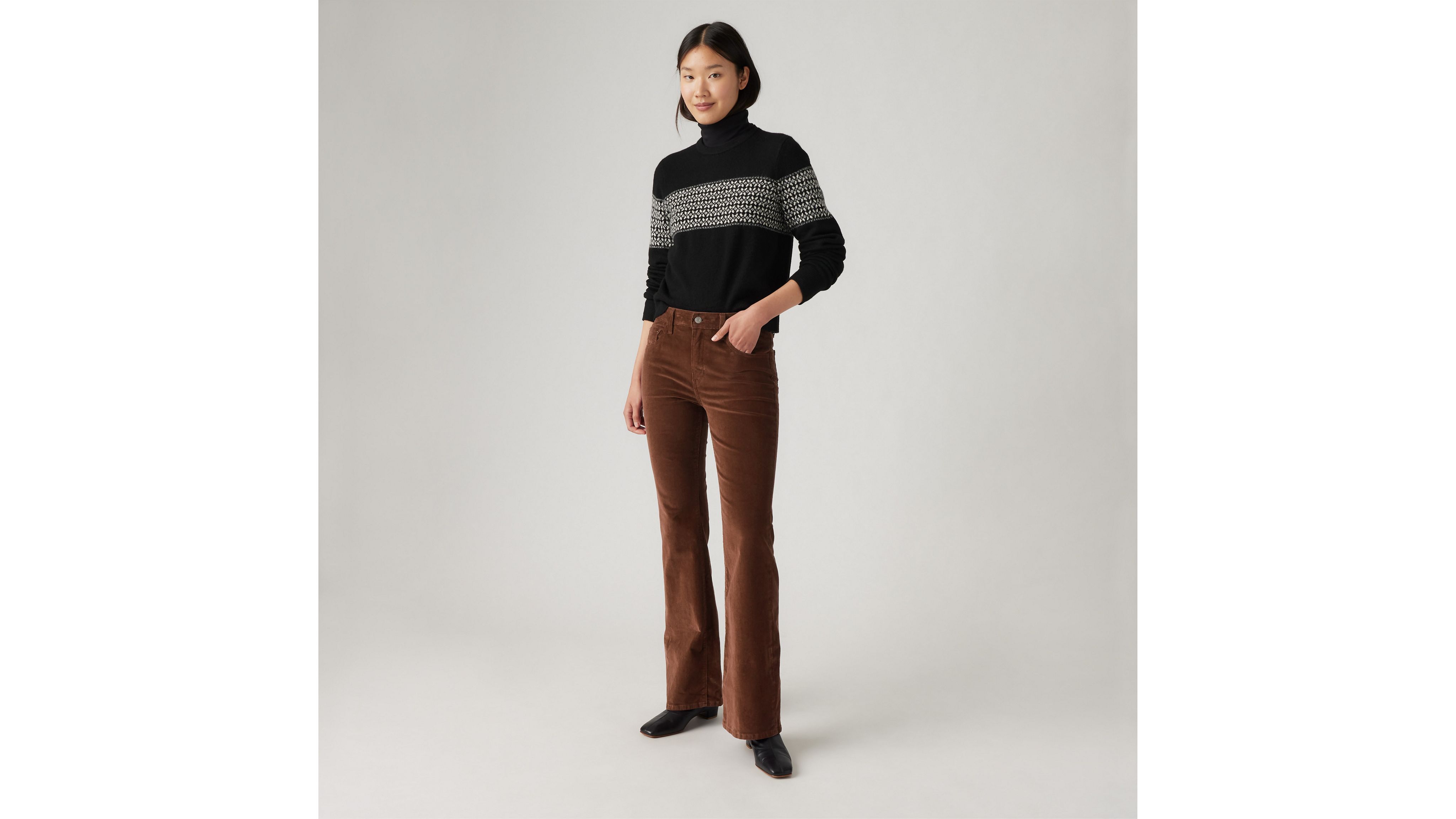 

726 Женские расклешенные вельветовые брюки с высокой талией Levi's, Fondue Fudge - Brown