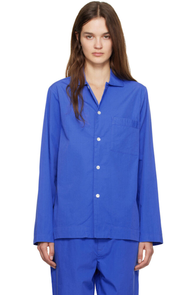 

Синяя поплиновая пижамная рубашка с длинными рукавами Tekla