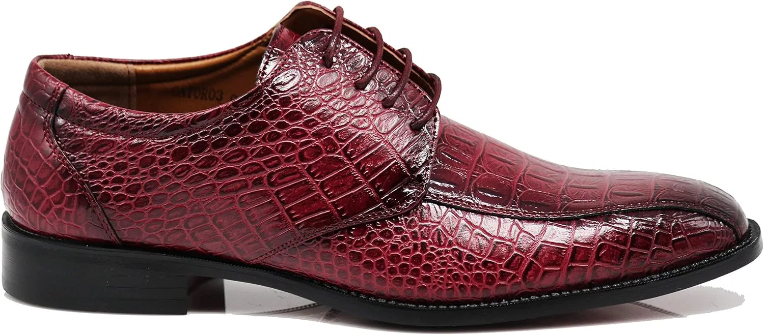 Мужские оксфорды Enzo Romeo Gator3N с принтом под крокодиловую кожу, на шнуровке, Burgundy Red — фото 2