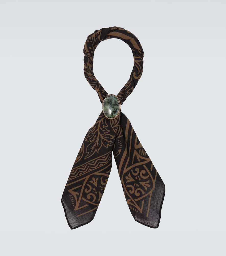 

Украшенный принтованный хлопковый шарф RRL, Black Multi/Turquoise