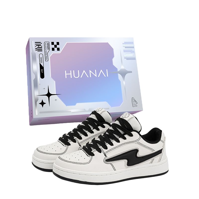 

HUANAI Низкие скейтерские кроссовки унисекс бело-черные, цвет White Black