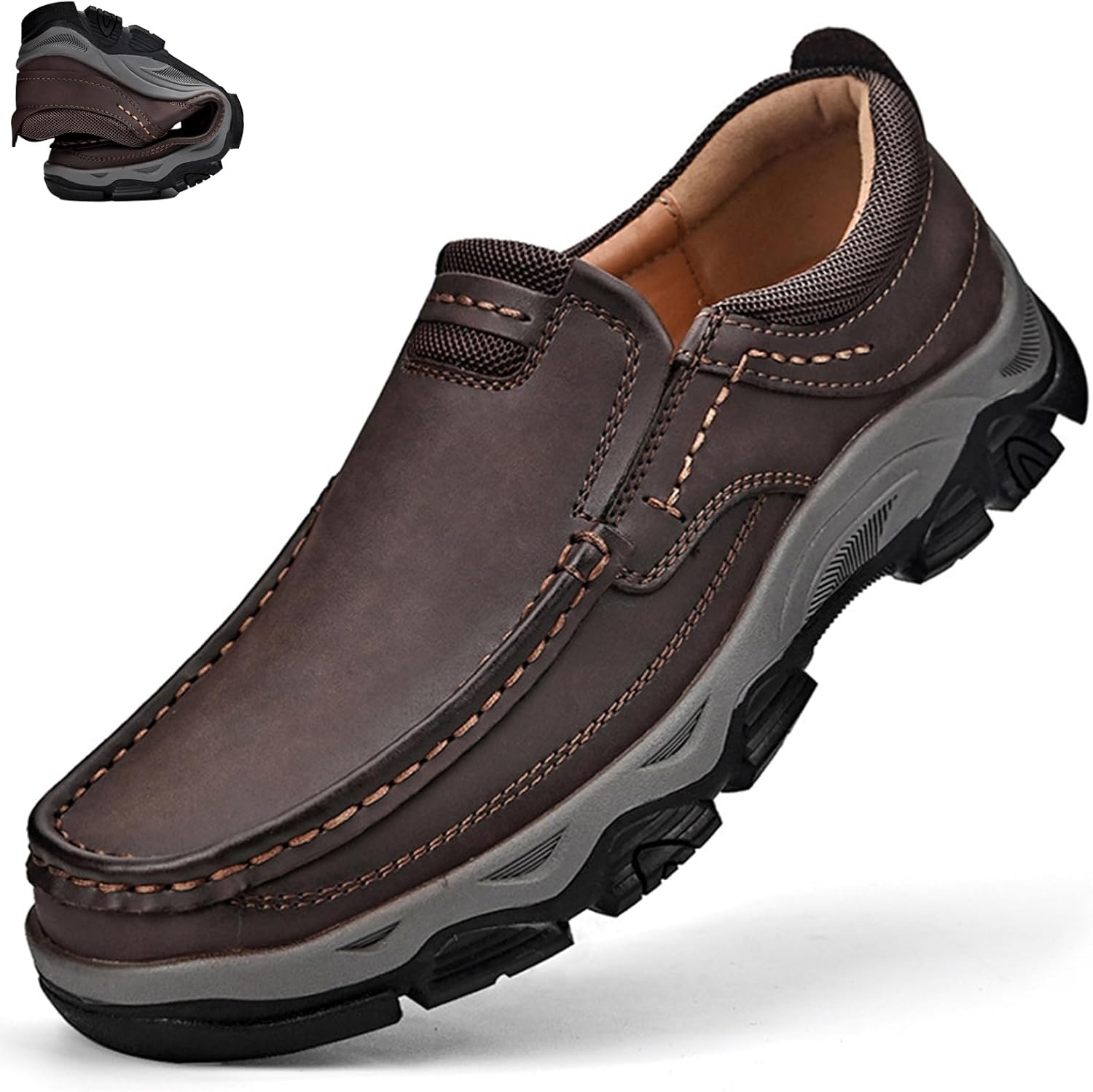 

Мужские кожаные повседневные лоферы без шнурков, наружные нескользящие рабочие, и ходьбы, удобные мягкие мокасины, офисные кожаные туфли Amazideal, коричневый