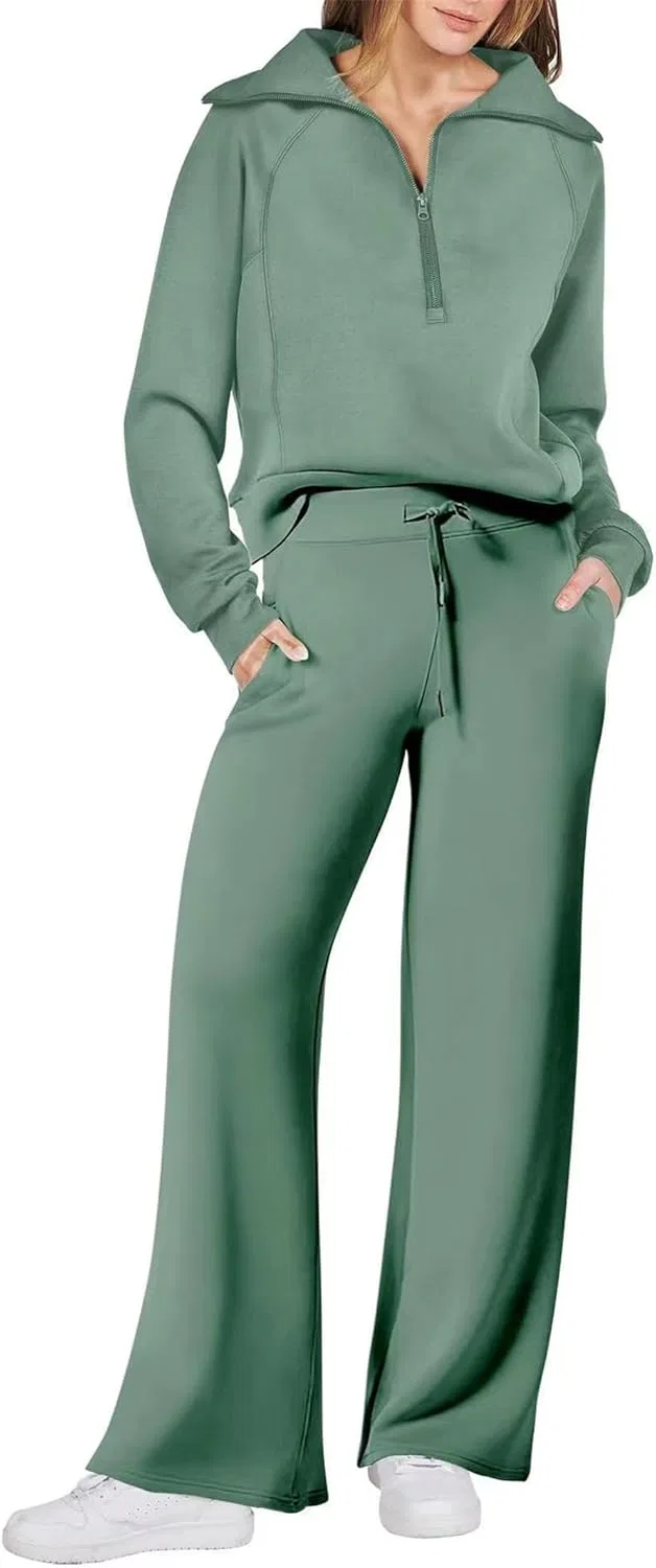 Спортивный костюм из 2 предметов, половинчатый худи и джоггеры, Light Green