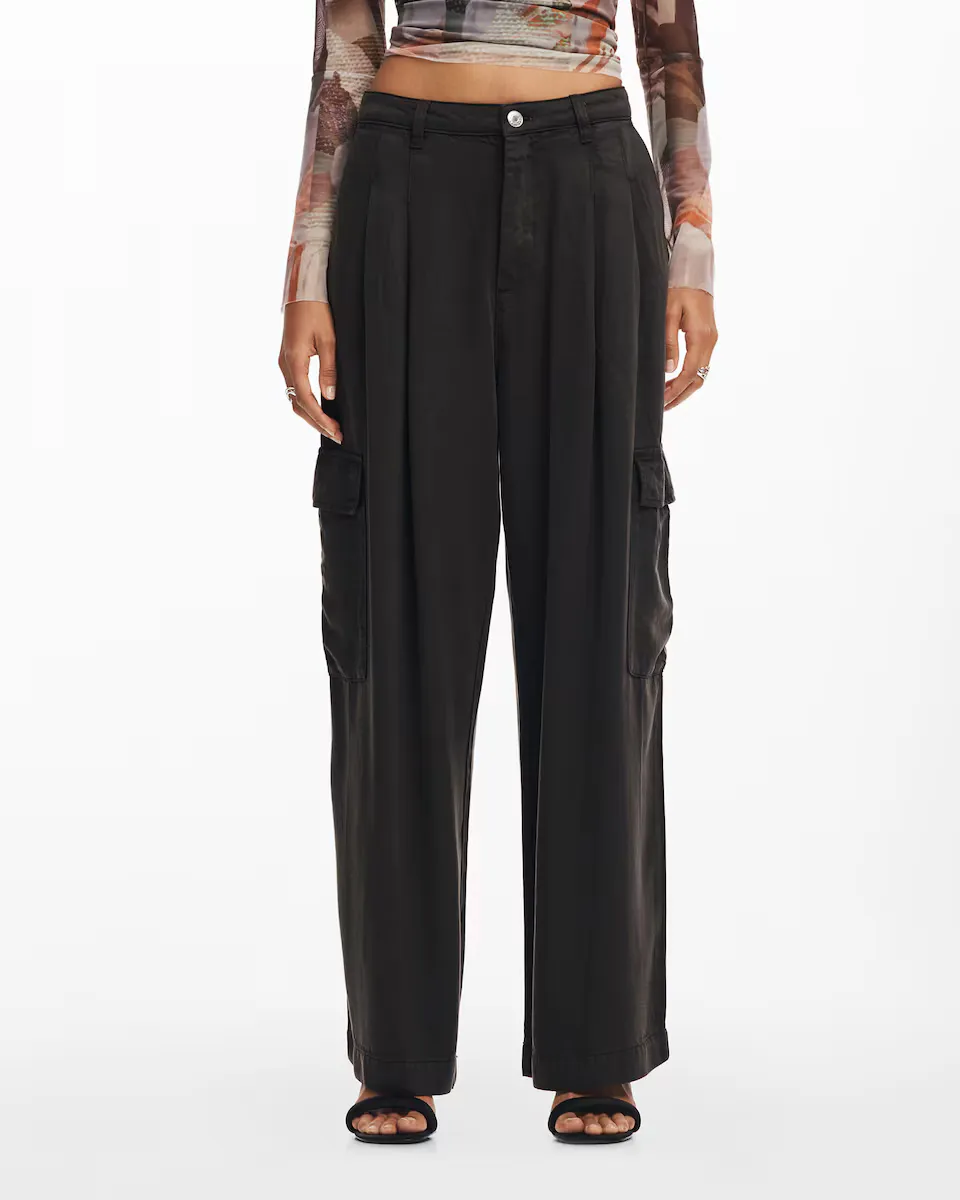 

Однотонные женские брюки-карго из струящейся ткани Desigual, серый