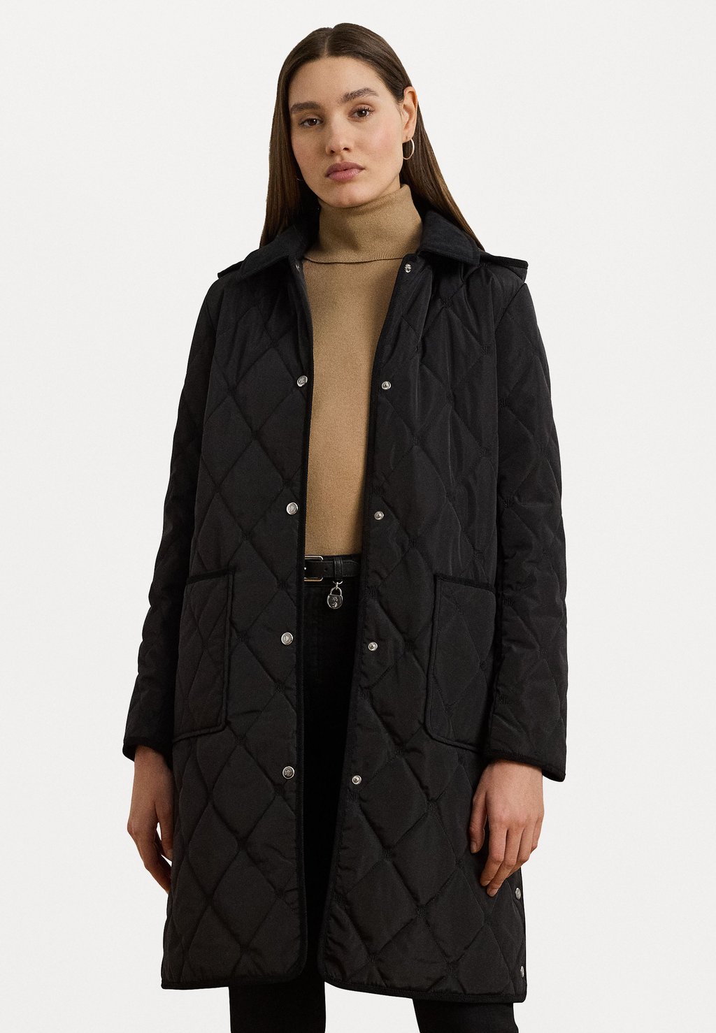 

Зимнее пальто CORDUROY-TRIM LOGO QUILTED HOODED COAT Lauren Ralph Lauren, черный
